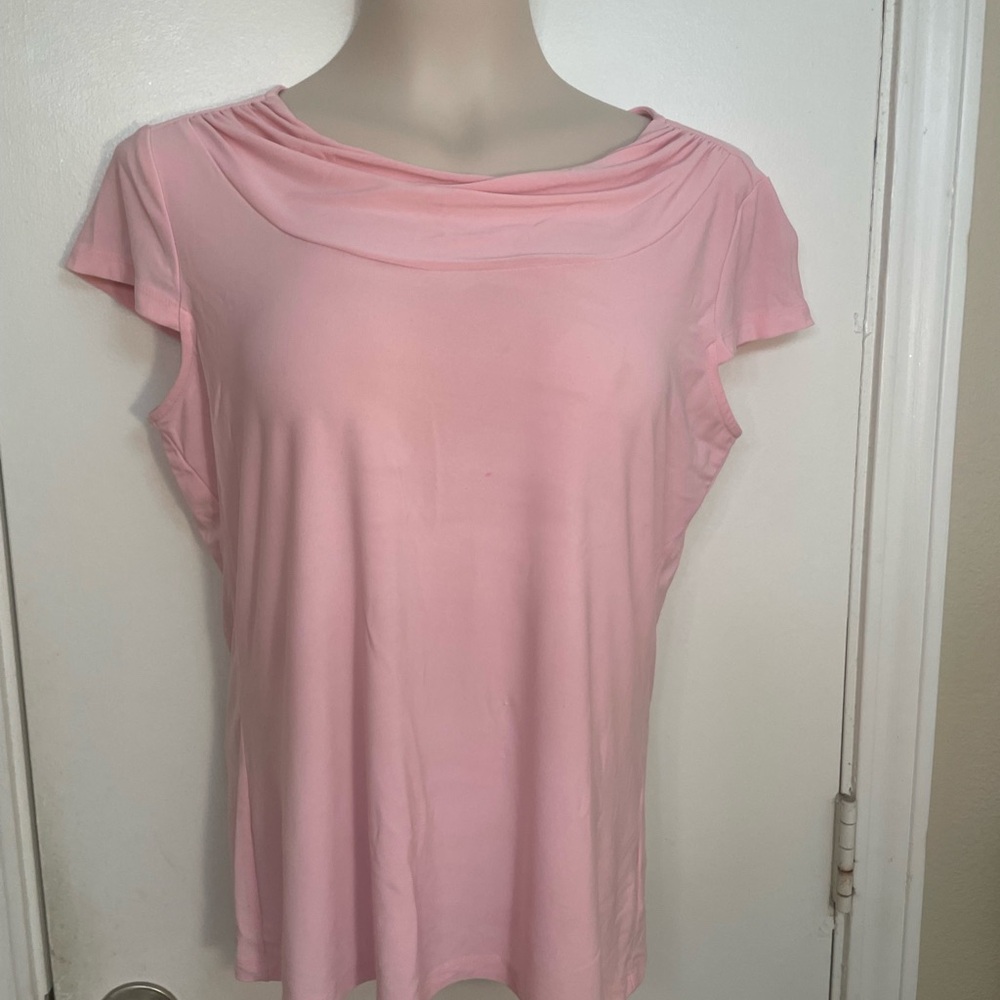 Kasper Soft Pink Draped Boatneck Short Sleeve Top